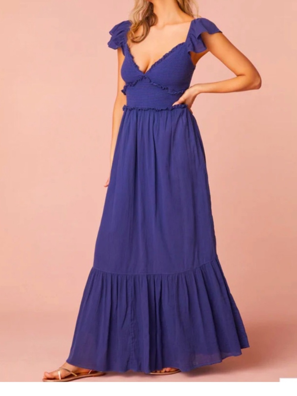 LoveShackFancy Katina navy Blue Maxi Dress Size Large